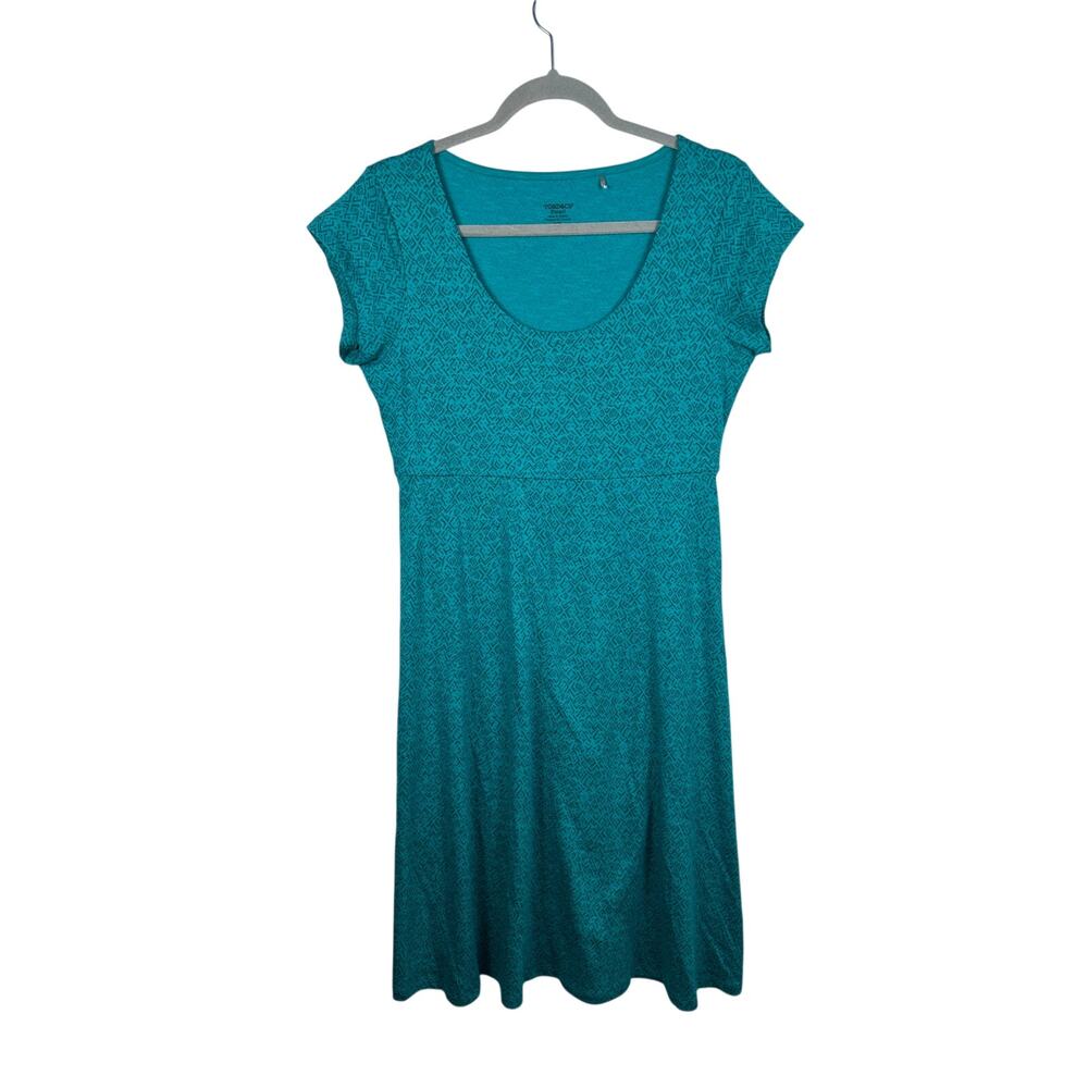 Toad & Co Scoop Neck Dress Women Small Teal EUC Cap Sleeve Cotton Tencel 2197